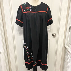 Marisol Black Embroidered Floral‎ Dress Mumu 100% Cotton Women’s SZ XL